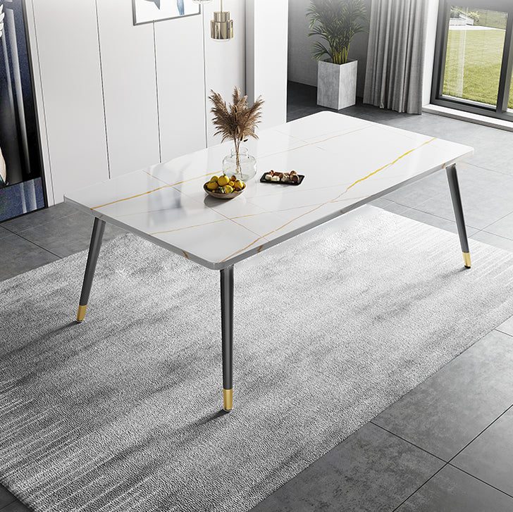 Minimalist Sintered Stone White Dining Set Standard Rectangle Shape Dining Set for Kitchen