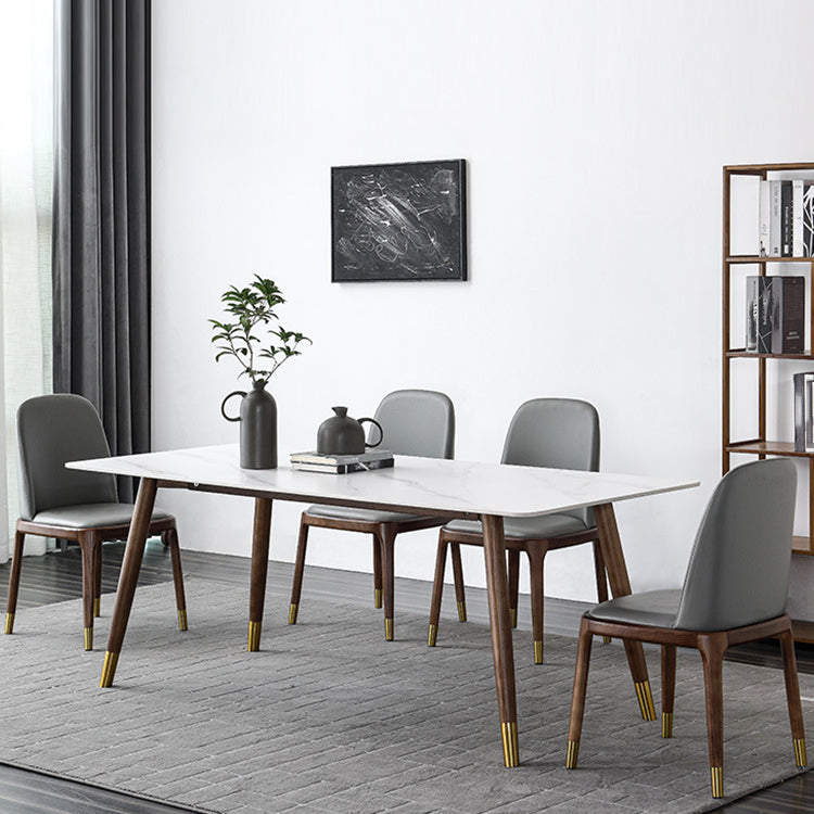 Modern Dining Room Set Rectangle Sintered Stone with 4 Legs Base Formal Kitchen Table Set