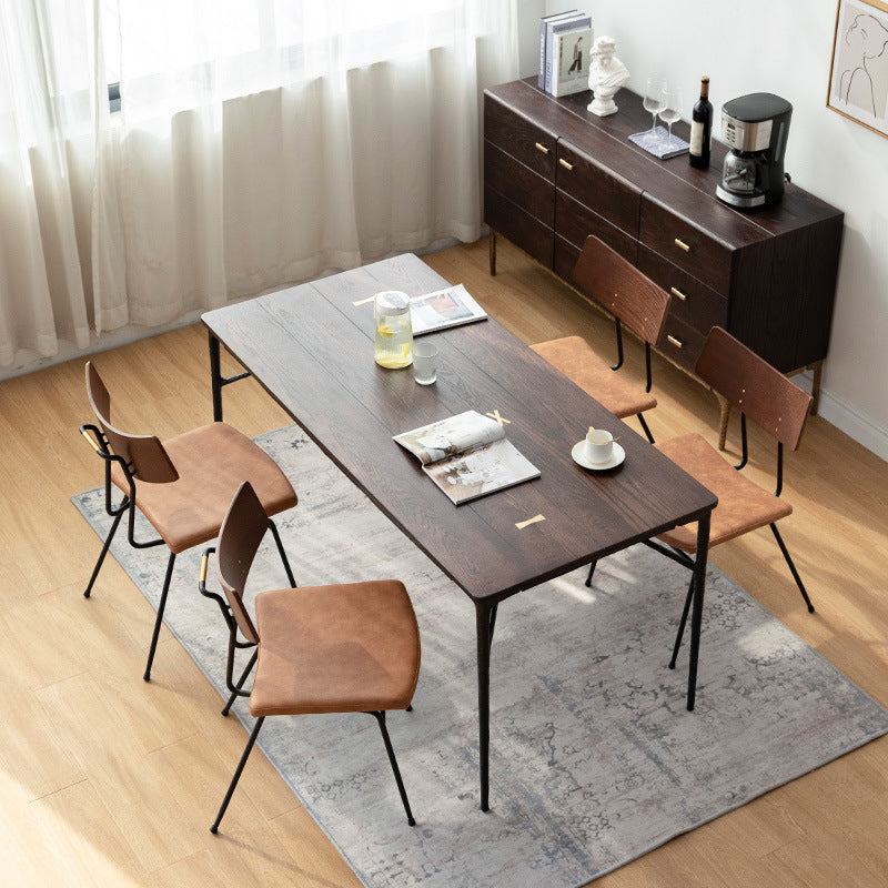 Industrial Dining Room Set with Rectangle Table and Metal Base Dining Set for Home Use