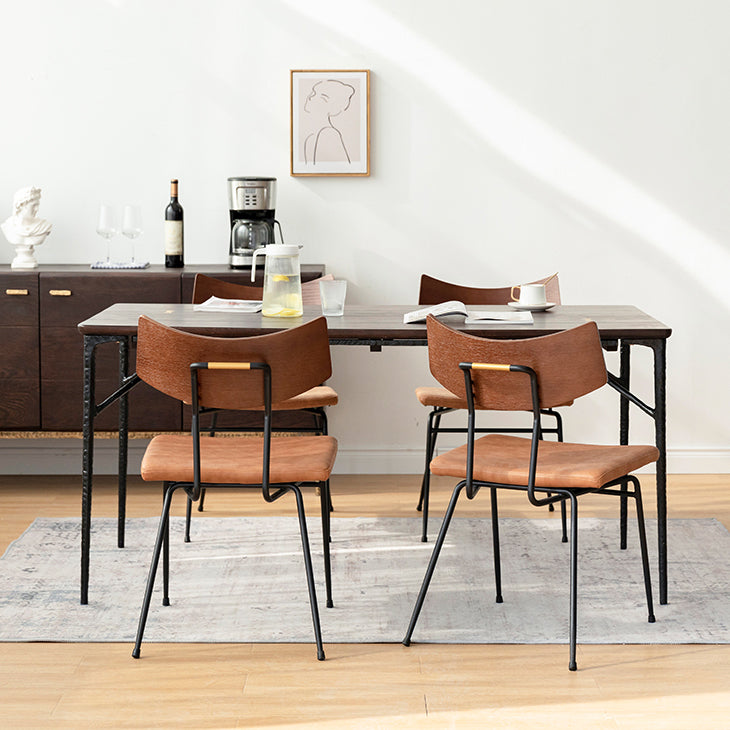 Industrial Dining Room Set with Rectangle Table and Metal Base Dining Set for Home Use