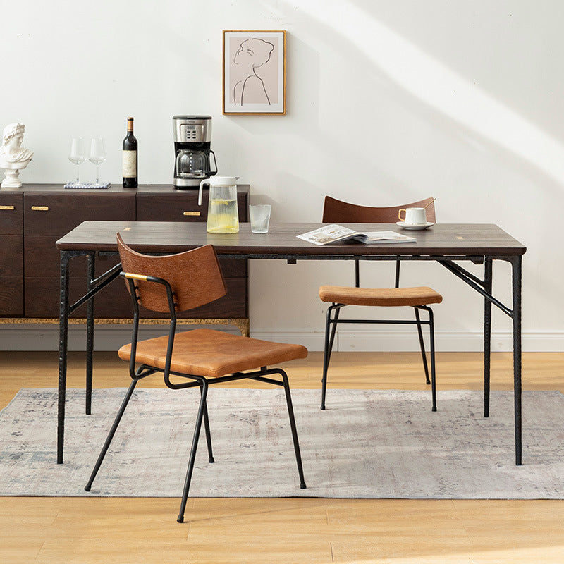 Industrial Dining Room Set with Rectangle Table and Metal Base Dining Set for Home Use