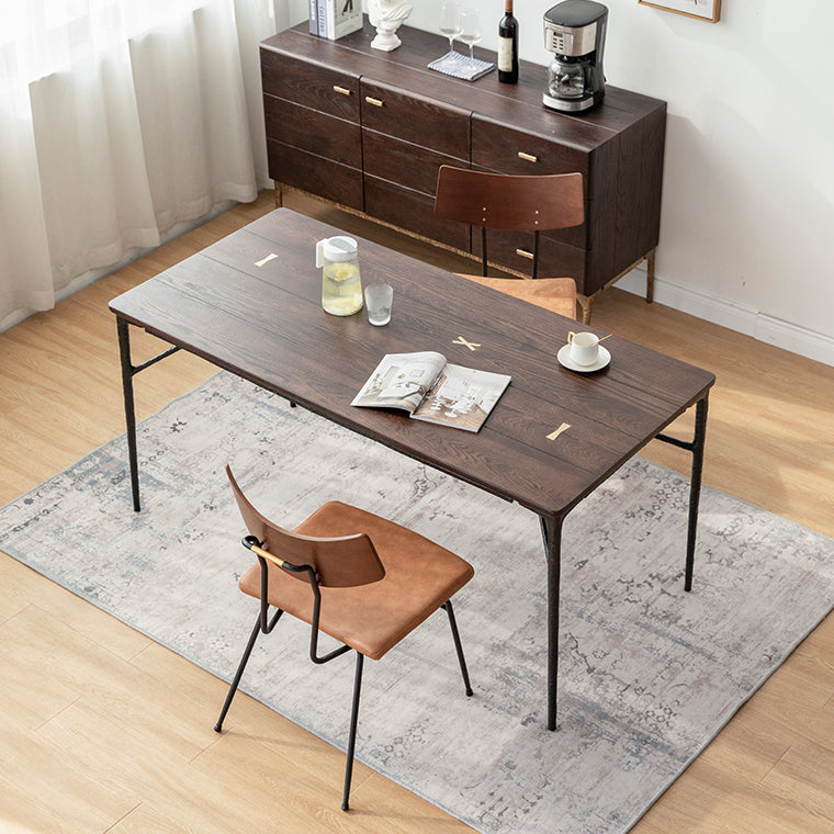 Industrial Dining Room Set with Rectangle Table and Metal Base Dining Set for Home Use