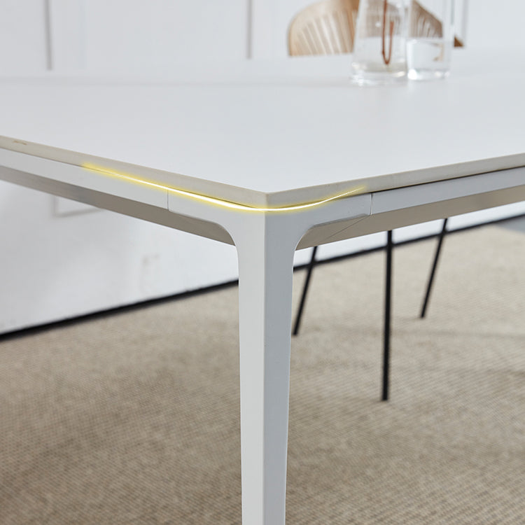 Contemporary Sintered Stone Standard Dining Set Rectangle Kitchen Dining Set in White