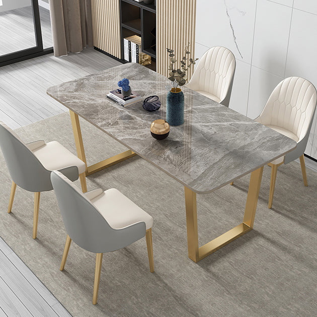 Minimalist Style Sintered Stone Dining Table Rectangular Dining Table with Metal Frame