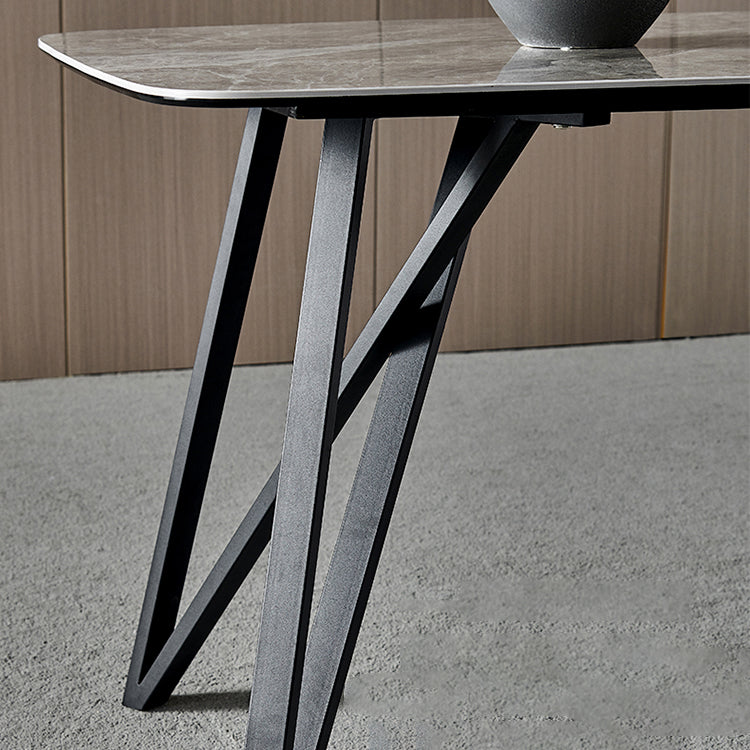 Contemporary Sintered Stone Top Dining Room Set with Rectangle Shape Dining Set with Pedestal Base