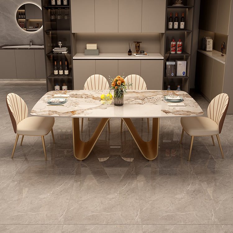 Modern Sintered Stone Dining Room Set Standard Height with Double Pedestal Base Dining Table Set