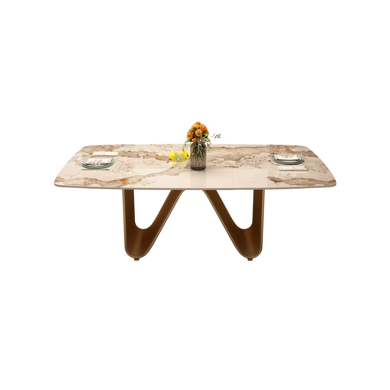 Modern Sintered Stone Dining Room Set Standard Height with Double Pedestal Base Dining Table Set