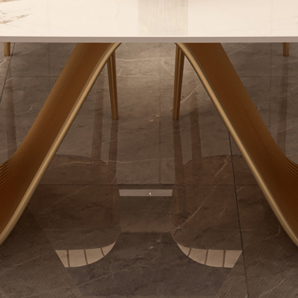 Modern Sintered Stone Dining Room Set Standard Height with Double Pedestal Base Dining Table Set