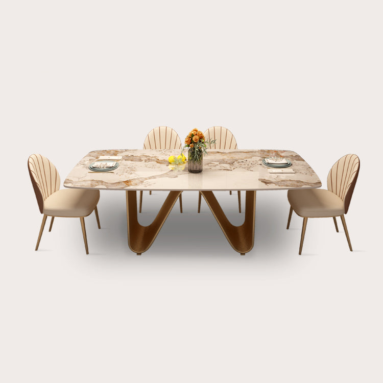 Modern Sintered Stone Dining Room Set Standard Height with Double Pedestal Base Dining Table Set