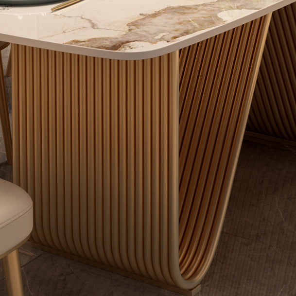 Modern Sintered Stone Dining Room Set Standard Height with Double Pedestal Base Dining Table Set