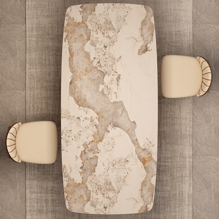 Modern Sintered Stone Dining Room Set Standard Height with Double Pedestal Base Dining Table Set