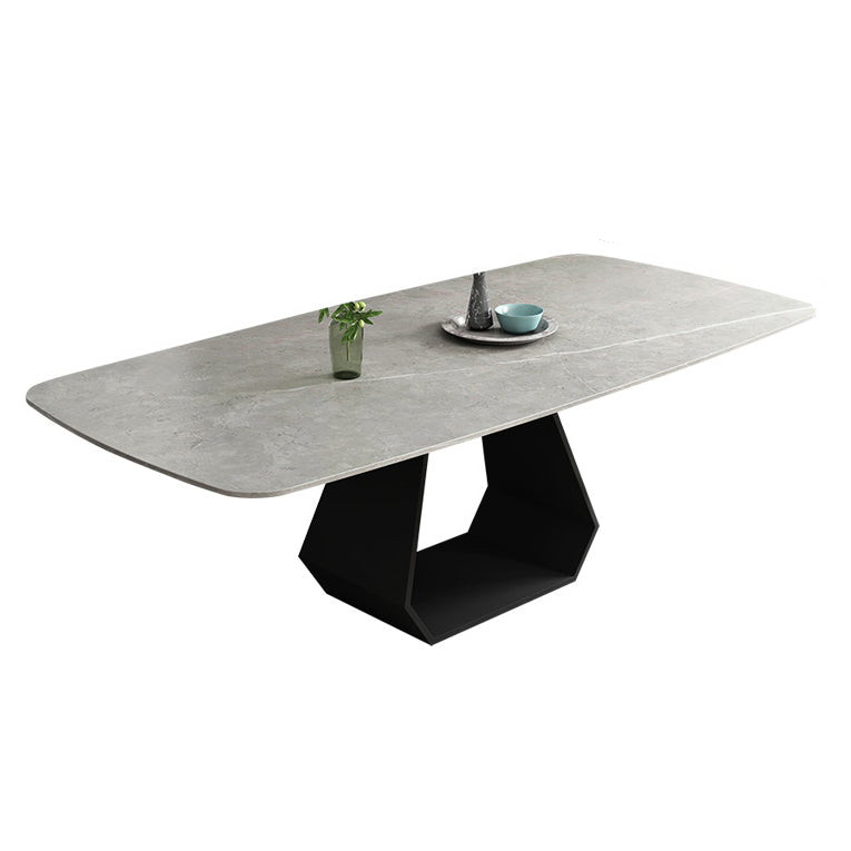 Minimalist Sintered Stone Dining Room Set with Rectangle Top and Pedestal Base Dining Furniture