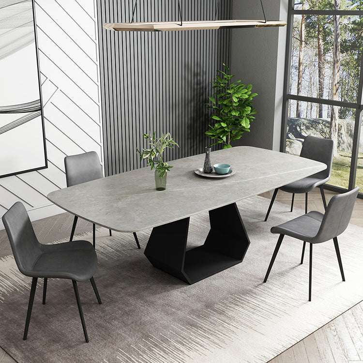 Minimalist Sintered Stone Dining Room Set with Rectangle Top and Pedestal Base Dining Furniture