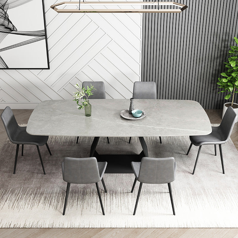 Minimalist Sintered Stone Dining Room Set with Rectangle Top and Pedestal Base Dining Furniture