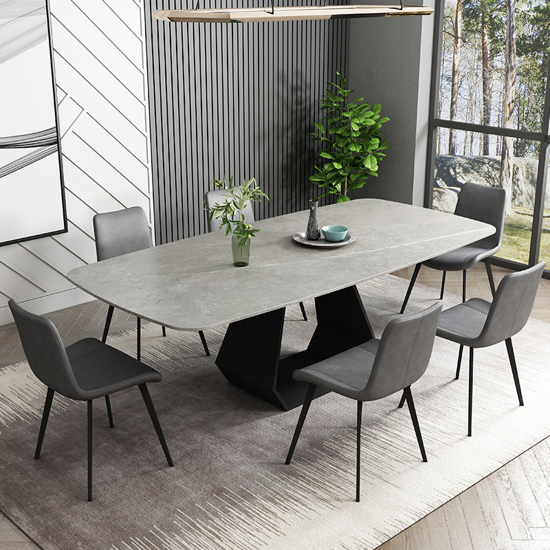 Minimalist Sintered Stone Dining Room Set with Rectangle Top and Pedestal Base Dining Furniture