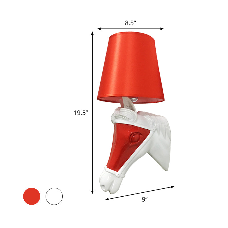 Traditional Tapered Sconce 1 Bulb Fabric Wall Mount Lighting in White/Red for Bedroom