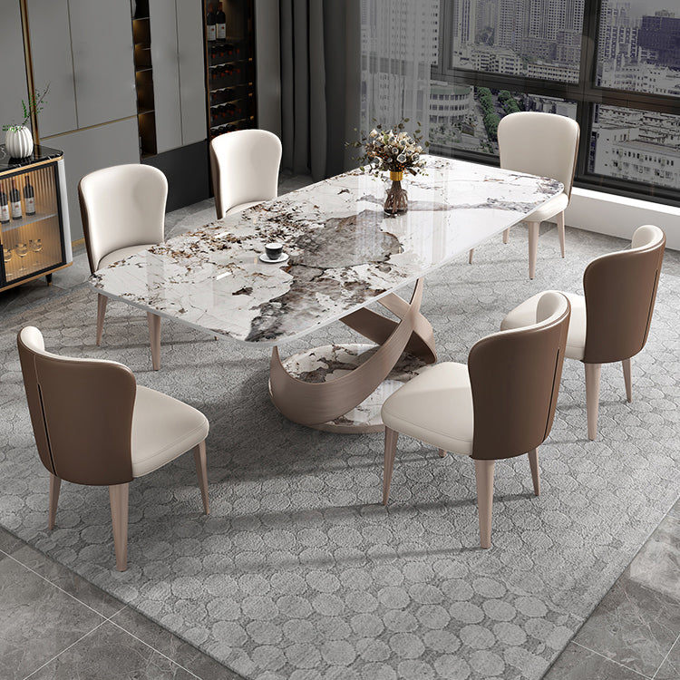 Minimalist Gray White Standard Dining Set Sintered Stone Rectangle Dining Set with Pedestal Base