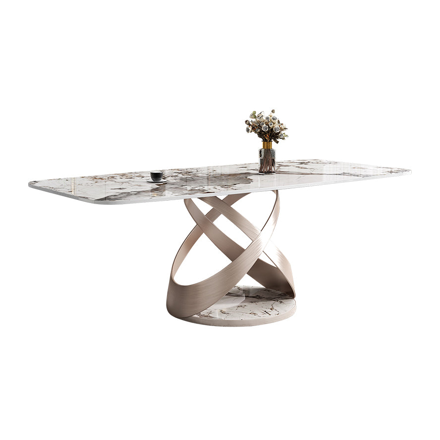 Minimalist Gray White Standard Dining Set Sintered Stone Rectangle Dining Set with Pedestal Base