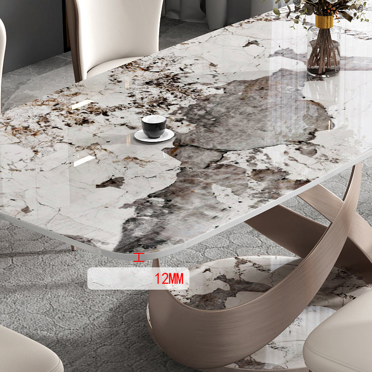 Minimalist Gray White Standard Dining Set Sintered Stone Rectangle Dining Set with Pedestal Base