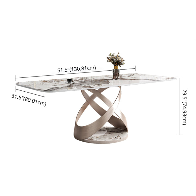 Minimalist Gray White Standard Dining Set Sintered Stone Rectangle Dining Set with Pedestal Base