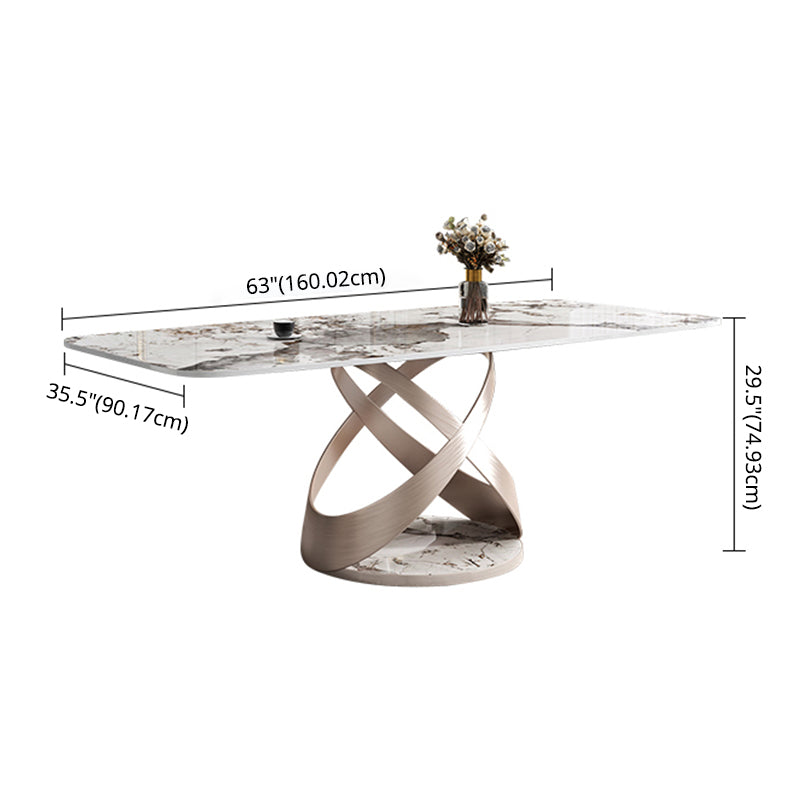Minimalist Gray White Standard Dining Set Sintered Stone Rectangle Dining Set with Pedestal Base