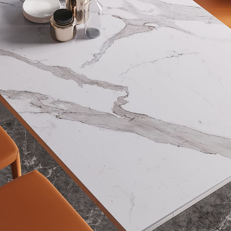 Minimalist Style Dining Room Set Sintered Stone Top Dinette Set with Metal 4 Legs Base