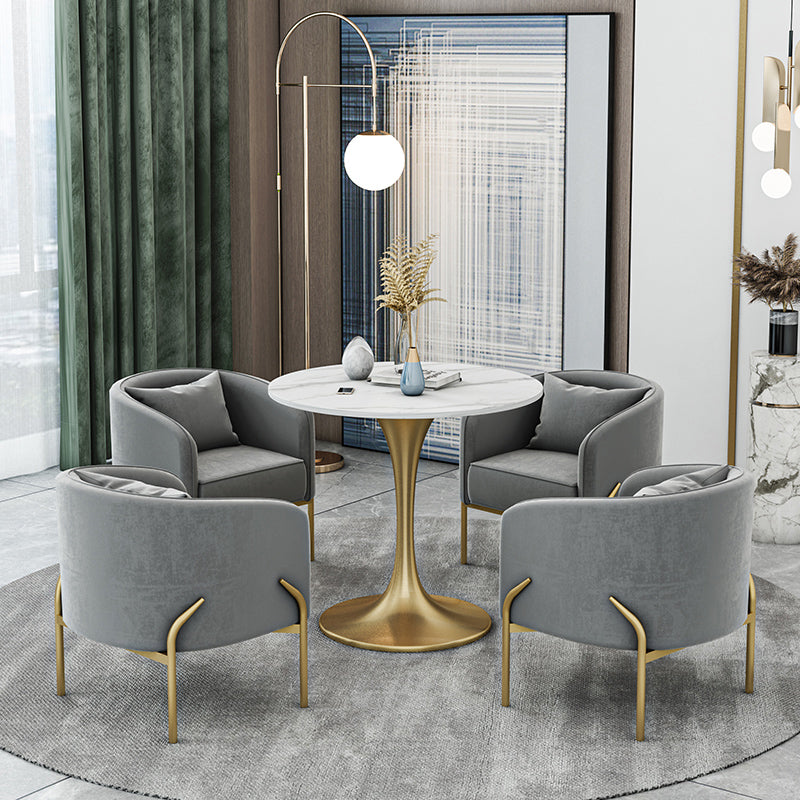 Modern Sintered Stone Dining Room Set with Round Top and Gold Base Furniture