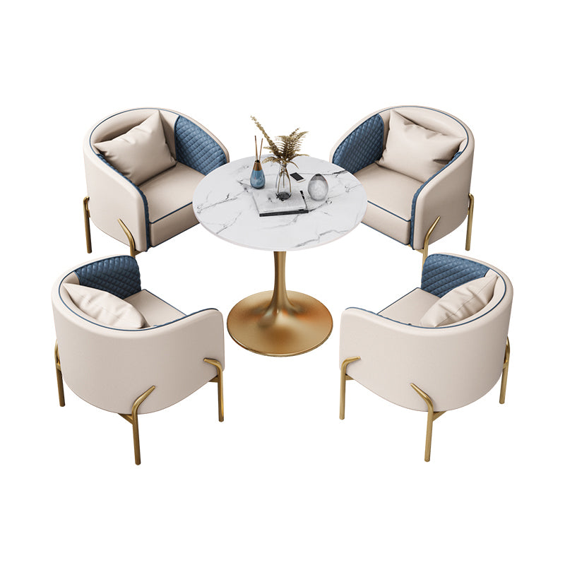 Modern Sintered Stone Dining Room Set with Round Top and Gold Base Furniture