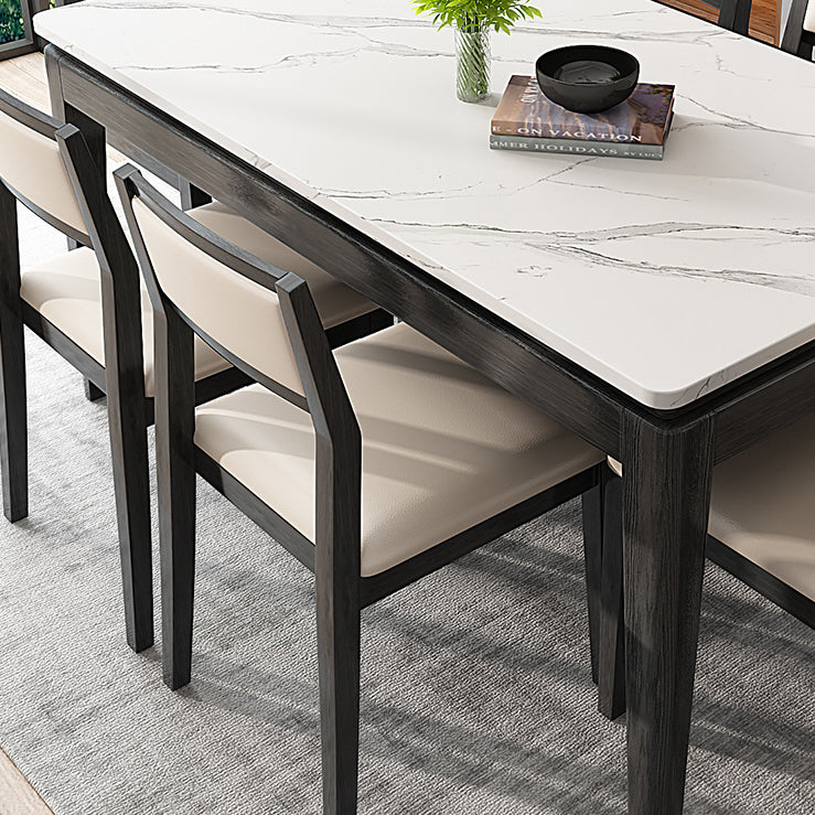 Modern White Sintered Stone Top Dining Set Kitchen Rectangle Shape Dining Set with 4 Legs Base