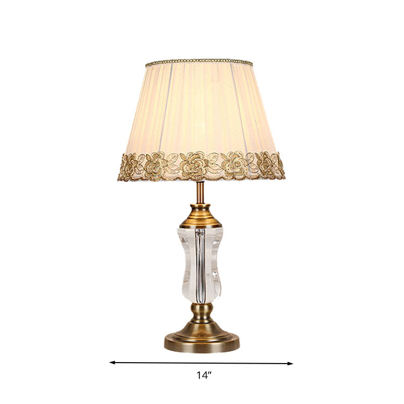 Crystal Conical Nightstand Light Traditionalisme 1 lampe de table de chambre à coucher légère en blanc avec garniture tressée