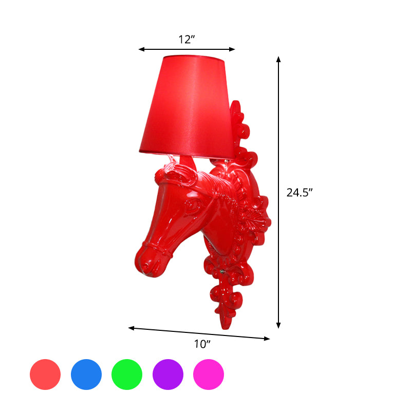 Fabric Red/Yellow/Orange Sconce Lamp Horse Head 1-Light Traditional Wall Mounted Lighting for Indoor