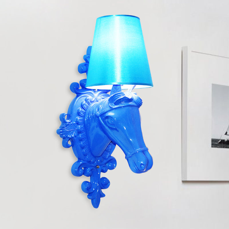 Fabric Red/Yellow/Orange Sconce Lamp Horse Head 1-Light Traditional Wall Mounted Lighting for Indoor