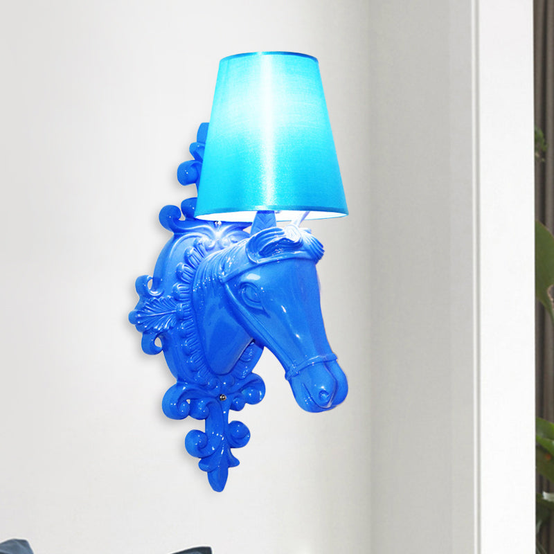 Fabric Red/Yellow/Orange Sconce Lamp Horse Head 1-Light Traditional Wall Mounted Lighting for Indoor