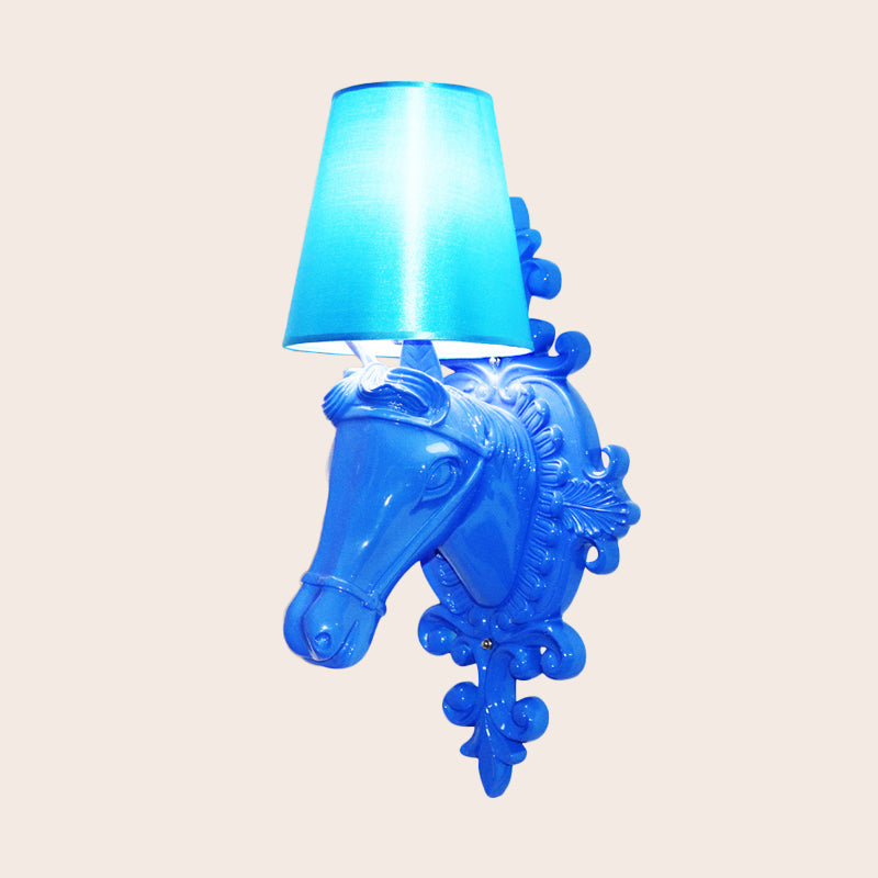 Fabric Red/Yellow/Orange Sconce Lamp Horse Head 1-Light Traditional Wall Mounted Lighting for Indoor