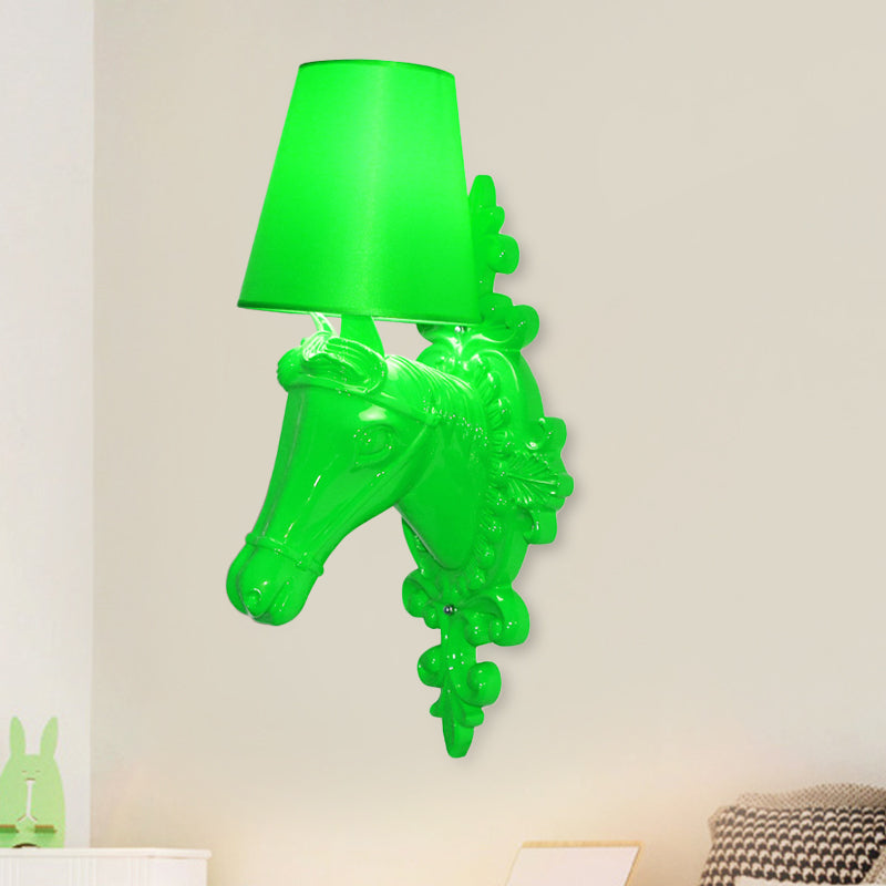 Fabric Red/Yellow/Orange Sconce Lamp Horse Head 1-Light Traditional Wall Mounted Lighting for Indoor