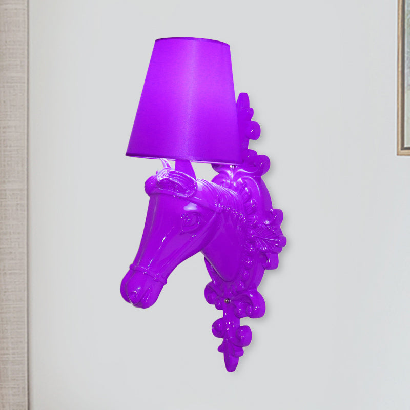 Fabric Red/Yellow/Orange Sconce Lamp Horse Head 1-Light Traditional Wall Mounted Lighting for Indoor