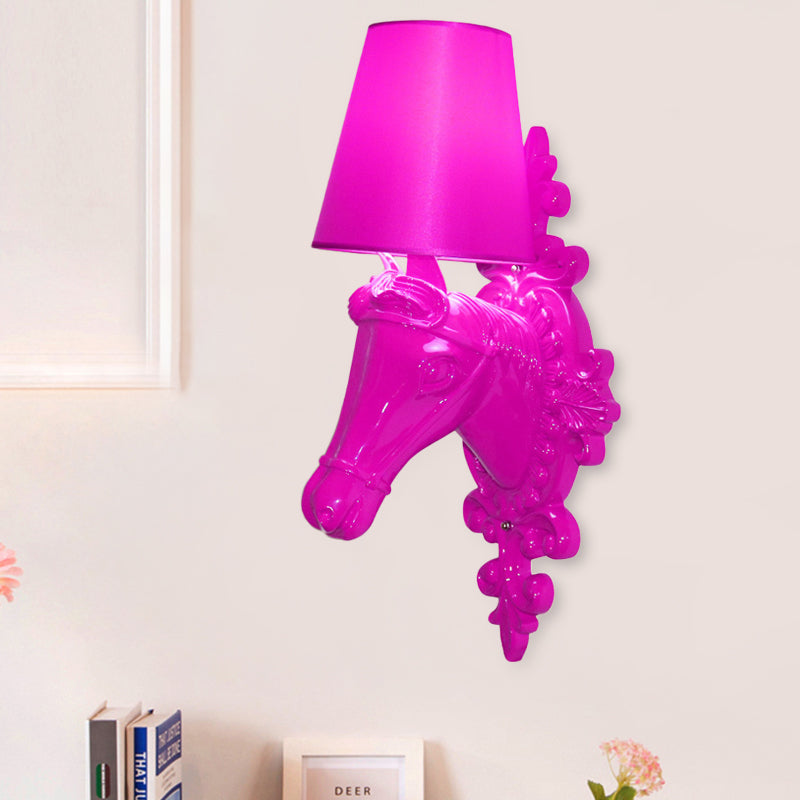 Fabric Red/Yellow/Orange Sconce Lamp Horse Head 1-Light Traditional Wall Mounted Lighting for Indoor