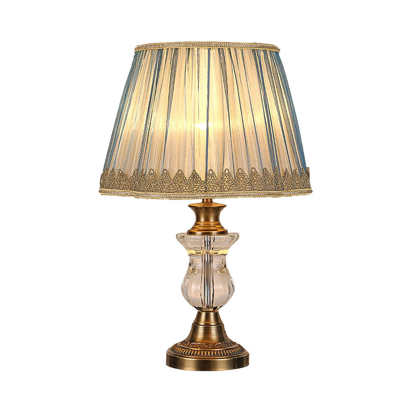 1 Lámpara de luz de luz Lámpara de noche Rural Blue tela luz de noche para dormitorio con acento de cristal