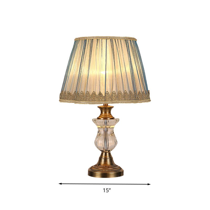 1 Lámpara de luz de luz Lámpara de noche Rural Blue tela luz de noche para dormitorio con acento de cristal