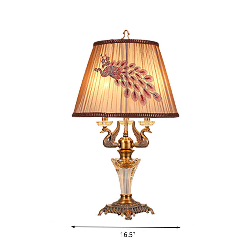 Lampada da comodino in cristallo con paralume impero Lampada da tavolo per camera da letto Countryside a 1 luce in marrone
