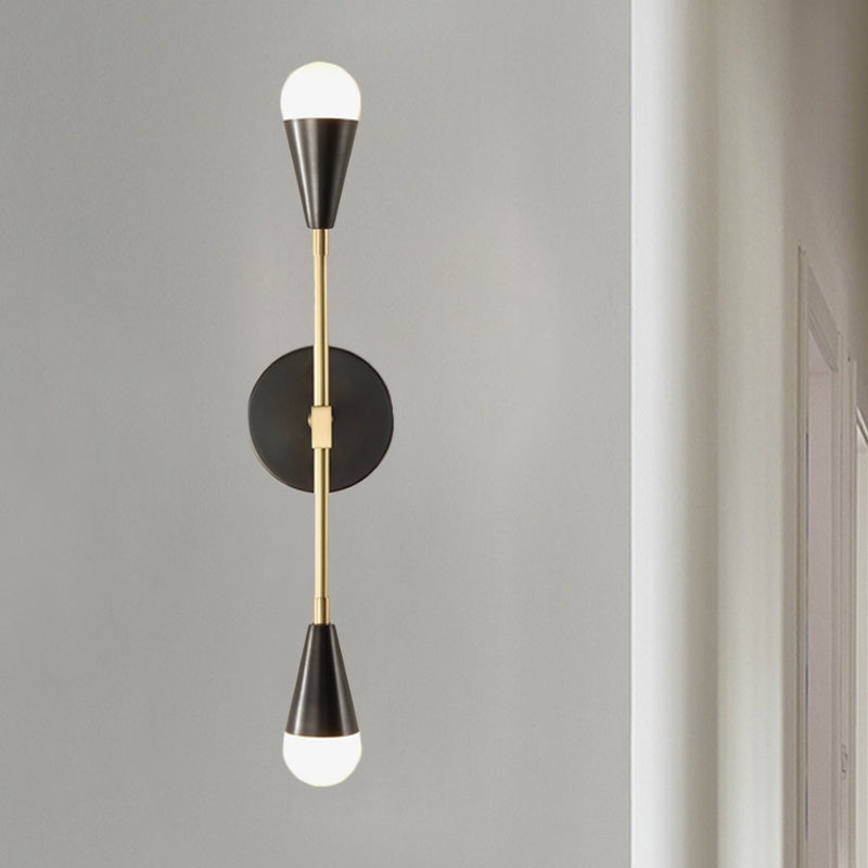 2 Lights Bedroom Wall Sconce Modern Black and Gold Wall Light Fixture with Cone Metal Shade