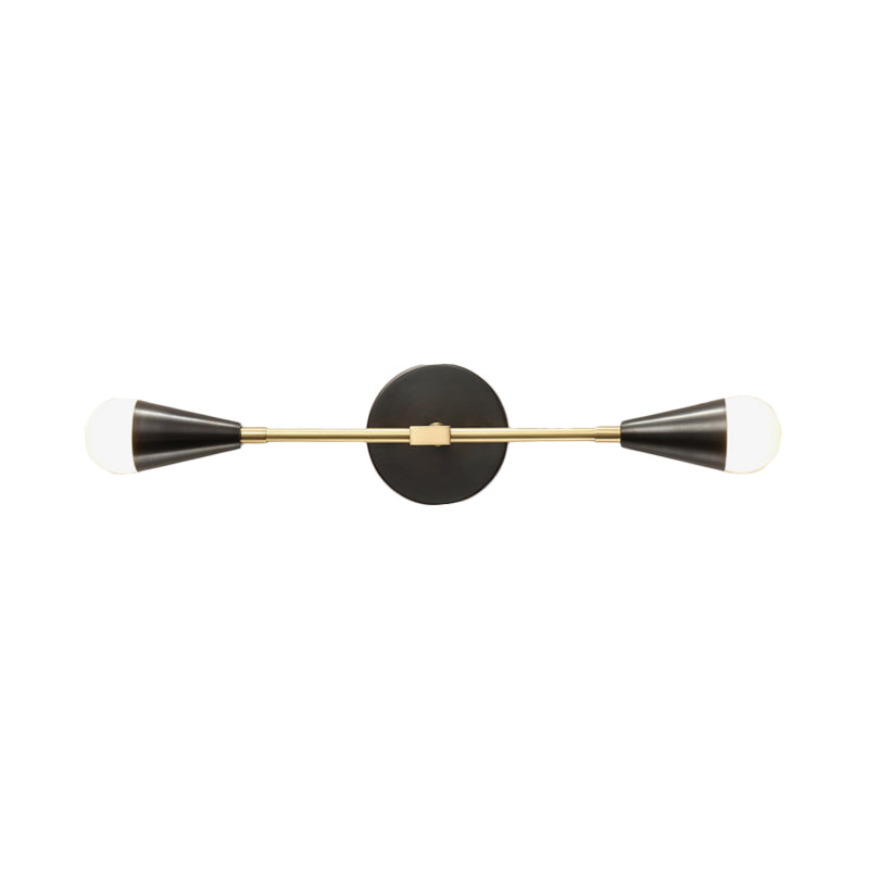 2 Lights Bedroom Wall Sconce Modern Black and Gold Wall Light Fixture with Cone Metal Shade