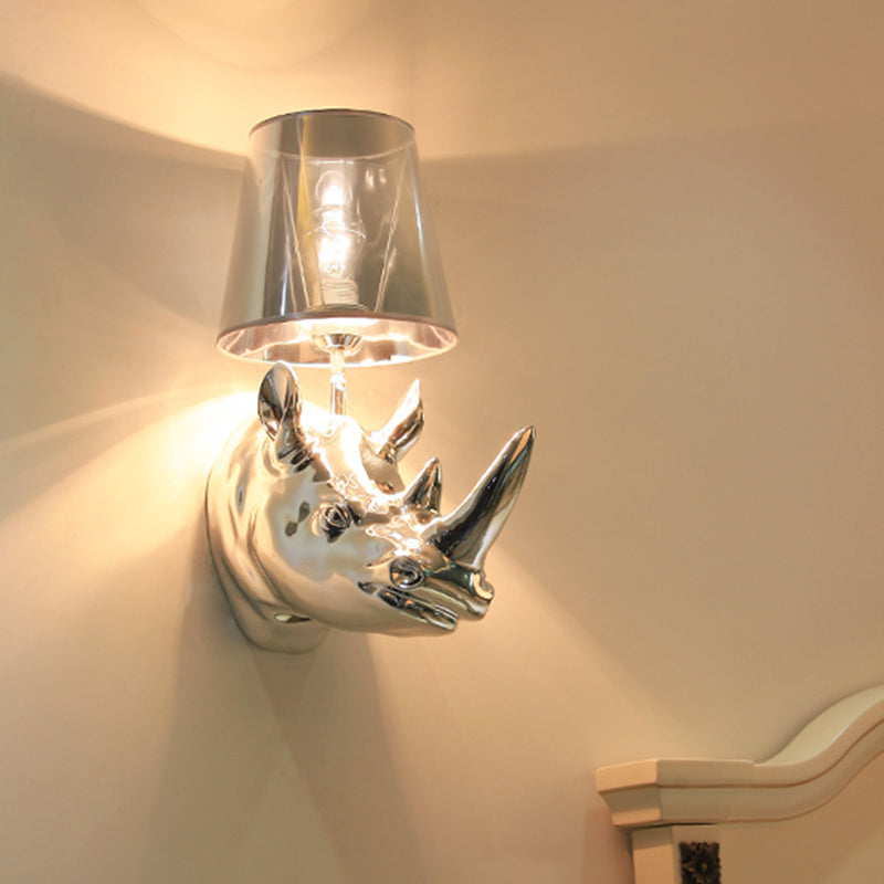 Harz Silber/goldene Leuchten Leuchte Rhinoceros 1 Licht rustikaler Wandmontage Licht für Schlafzimmer mit Kegelstoffschatten