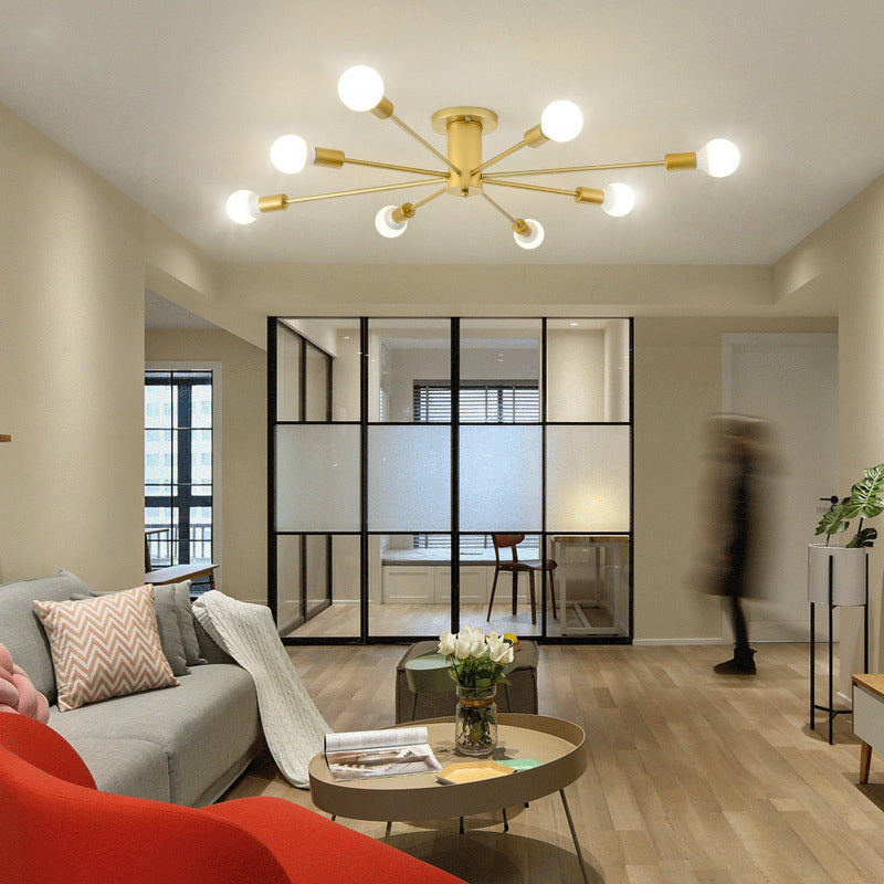 Gouden Spoetnik-plafondlamp in industriële retro-stijl smeedijzeren semi-inbouwmontage voor woonkamer