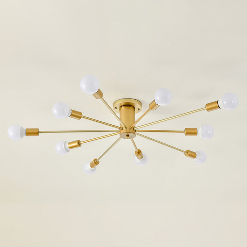 Gouden Spoetnik-plafondlamp in industriële retro-stijl smeedijzeren semi-inbouwmontage voor woonkamer