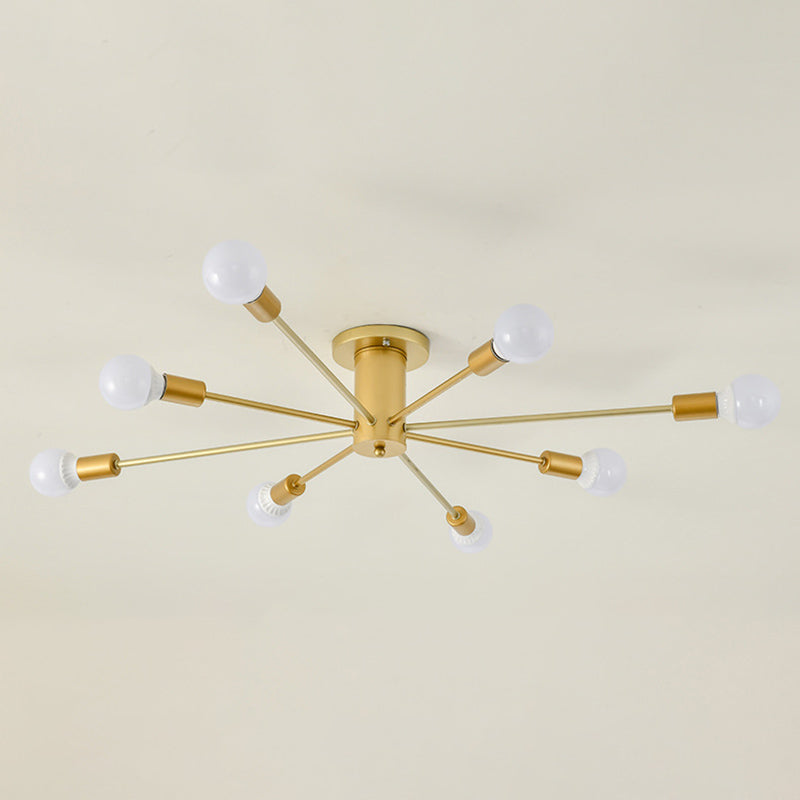 Gouden Spoetnik-plafondlamp in industriële retro-stijl smeedijzeren semi-inbouwmontage voor woonkamer