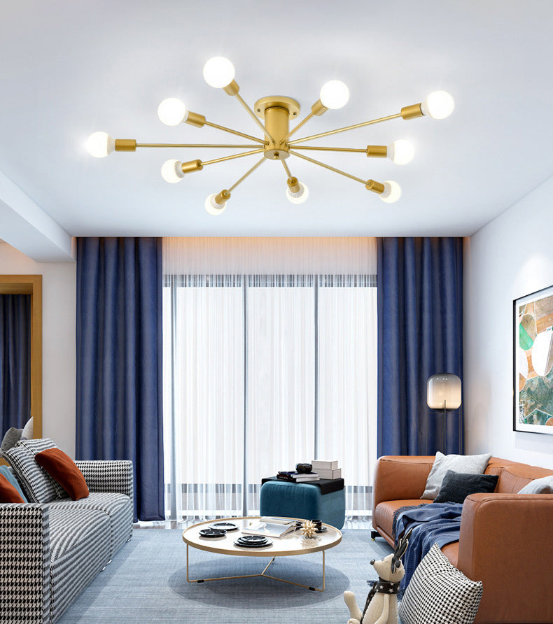 Gouden Spoetnik-plafondlamp in industriële retro-stijl smeedijzeren semi-inbouwmontage voor woonkamer