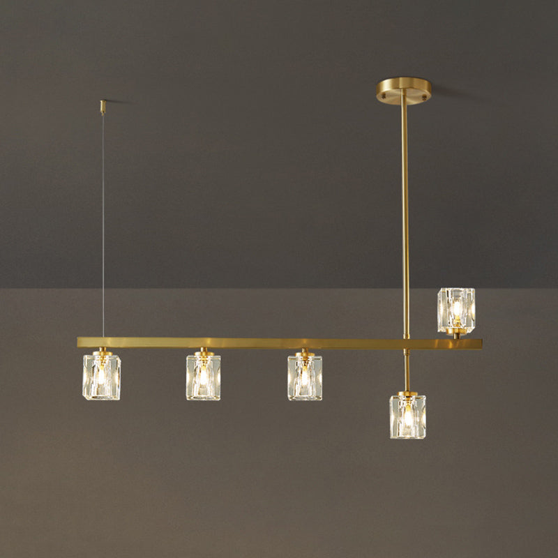 Linear Pendant Lighting Modern Island Lights Crystal Metal 4 Light Island Ceiling Light in Gold