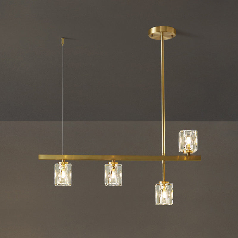 Linear Pendant Lighting Modern Island Lights Crystal Metal 4 Light Island Ceiling Light in Gold