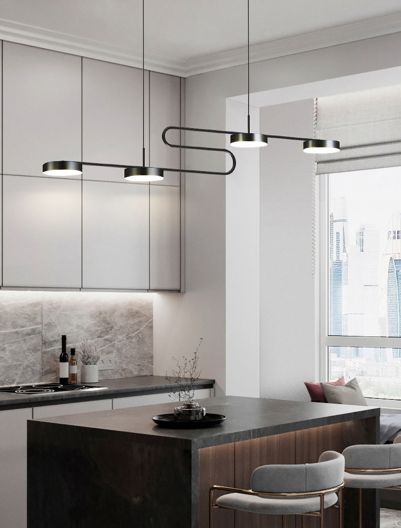4 lichte lineaire hanglampverlichting Moderne keukeneilandverlichting metalen eiland hanglampen in zwart